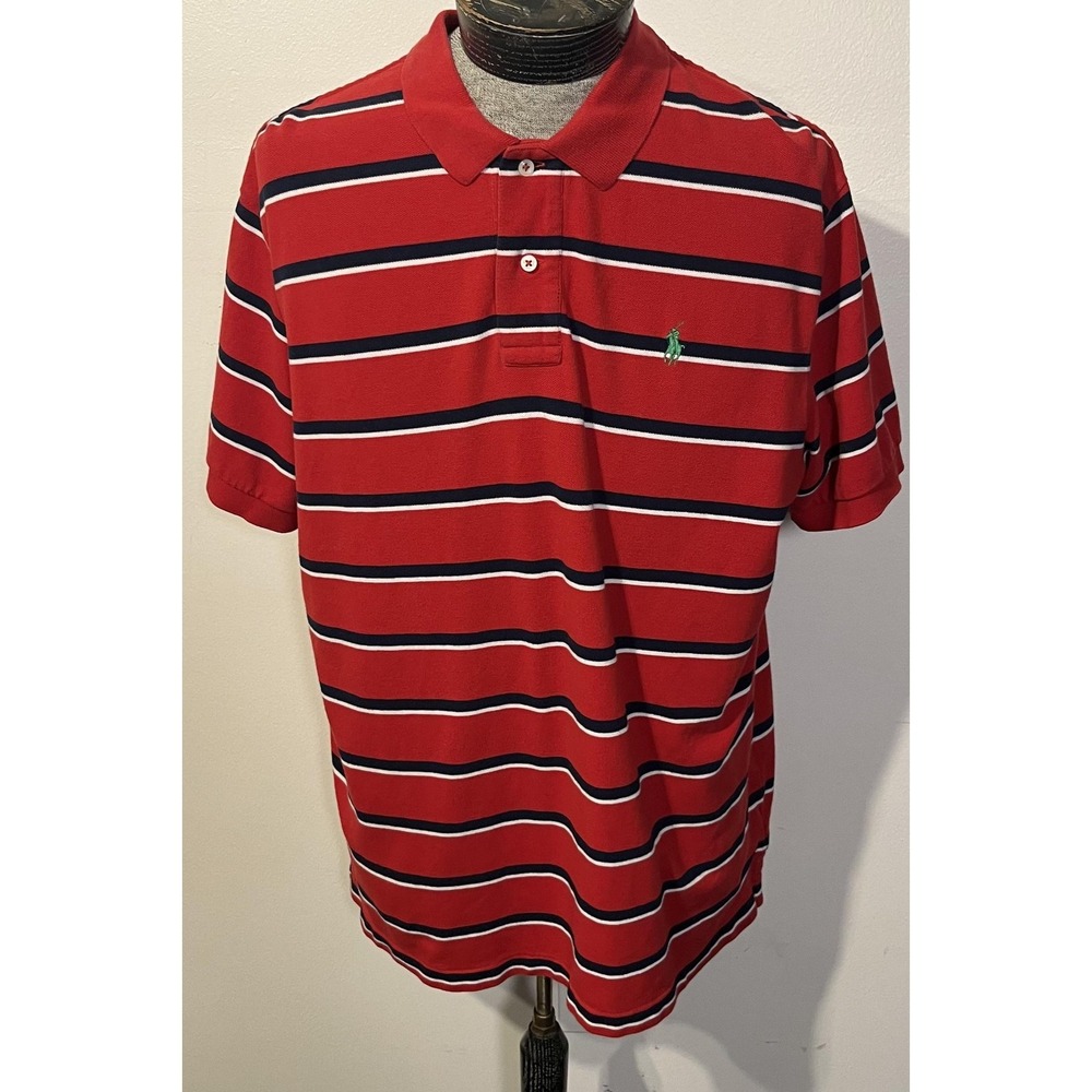Polo Ralph Lauren Polo Shirt Mens XL Red Navy Stripe 100%‎ Cotton Casual